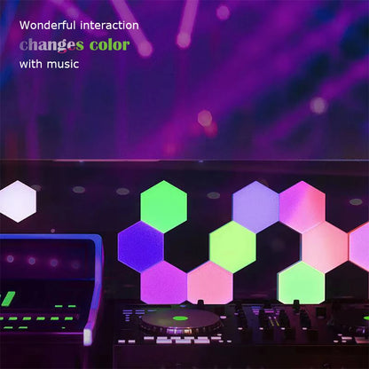 LED Quantum Lamp Intelligent APP Hexagon Lights DIY Modular Rhythm Lamps Game Room Atmosphere Decoration Creative RGB Wall Lamps