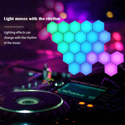 LED Quantum Lamp Intelligent APP Hexagon Lights DIY Modular Rhythm Lamps Game Room Atmosphere Decoration Creative RGB Wall Lamps