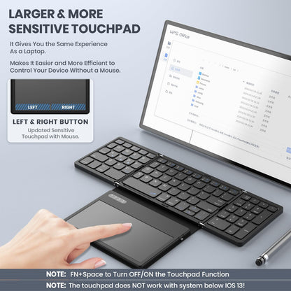 Foldable Bluetooth Keyboard, Portable Full Size Folding Keyboard with Large Touchpad, Numeric Keypad, PU Leather, Wireless Travelkeyboard for Windows Android Mac(Sync up to 3 Devices)
