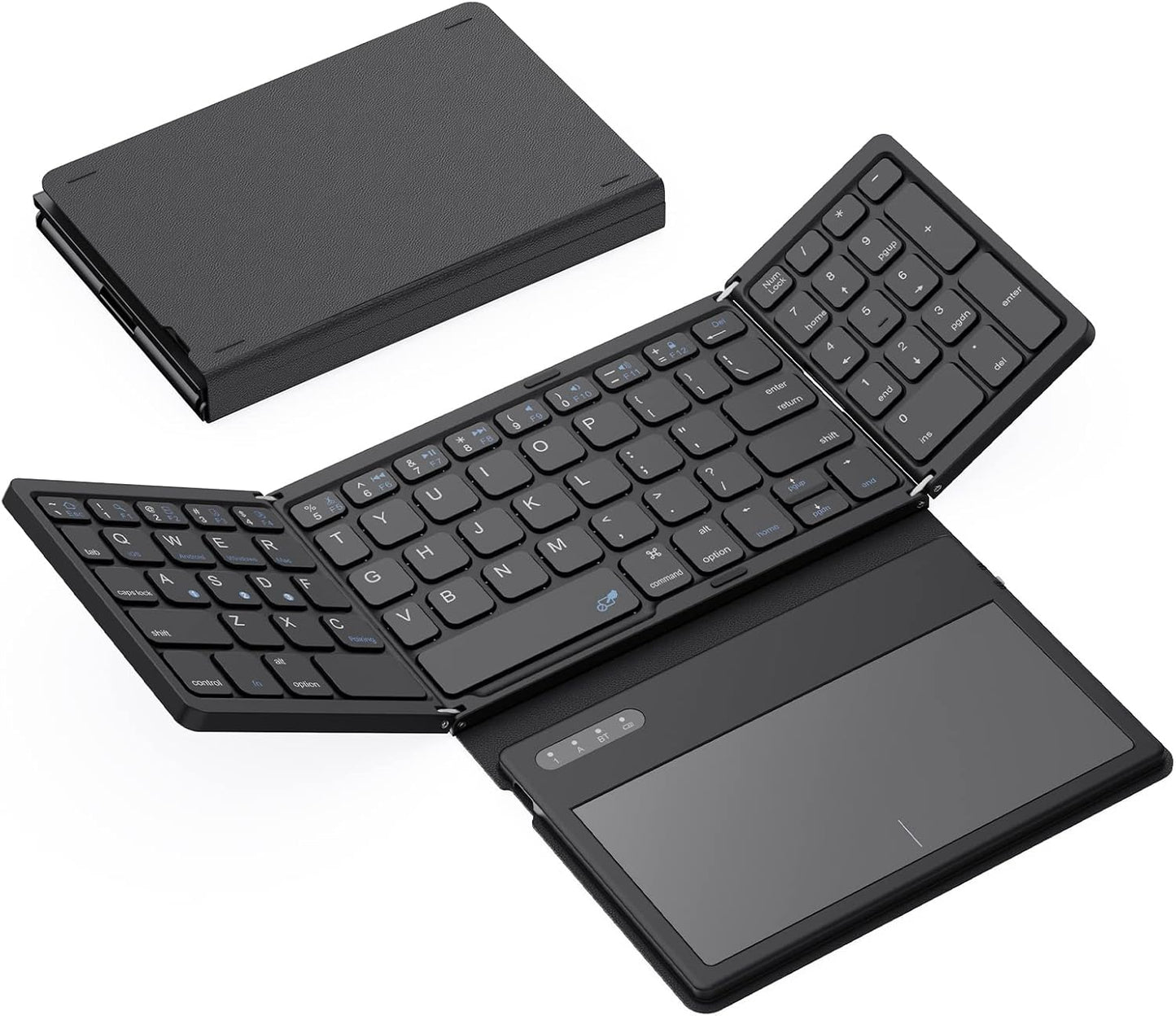 Foldable Bluetooth Keyboard, Portable Full Size Folding Keyboard with Large Touchpad, Numeric Keypad, PU Leather, Wireless Travelkeyboard for Windows Android Mac(Sync up to 3 Devices)