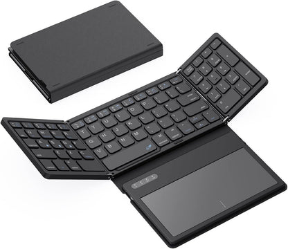 Foldable Bluetooth Keyboard, Portable Full Size Folding Keyboard with Large Touchpad, Numeric Keypad, PU Leather, Wireless Travelkeyboard for Windows Android Mac(Sync up to 3 Devices)