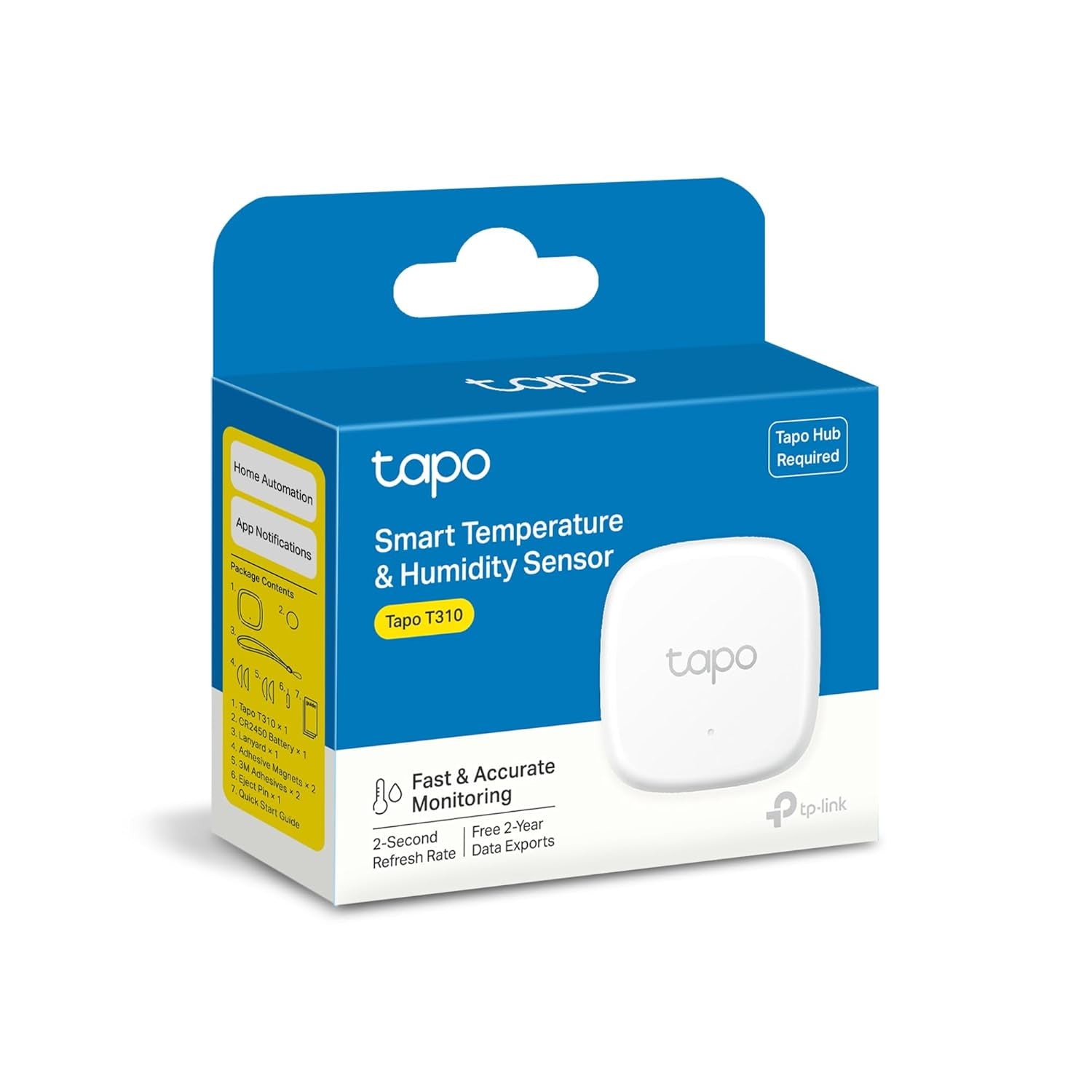 Tp-Link Tapo Smart Temperature and Humidity Sensor T310, White, Requires Tapo Hub, High-Accuracy Swiss-Made Sensor, Real-Time Notifications, Free Data Storage, Long-Lasting Performance