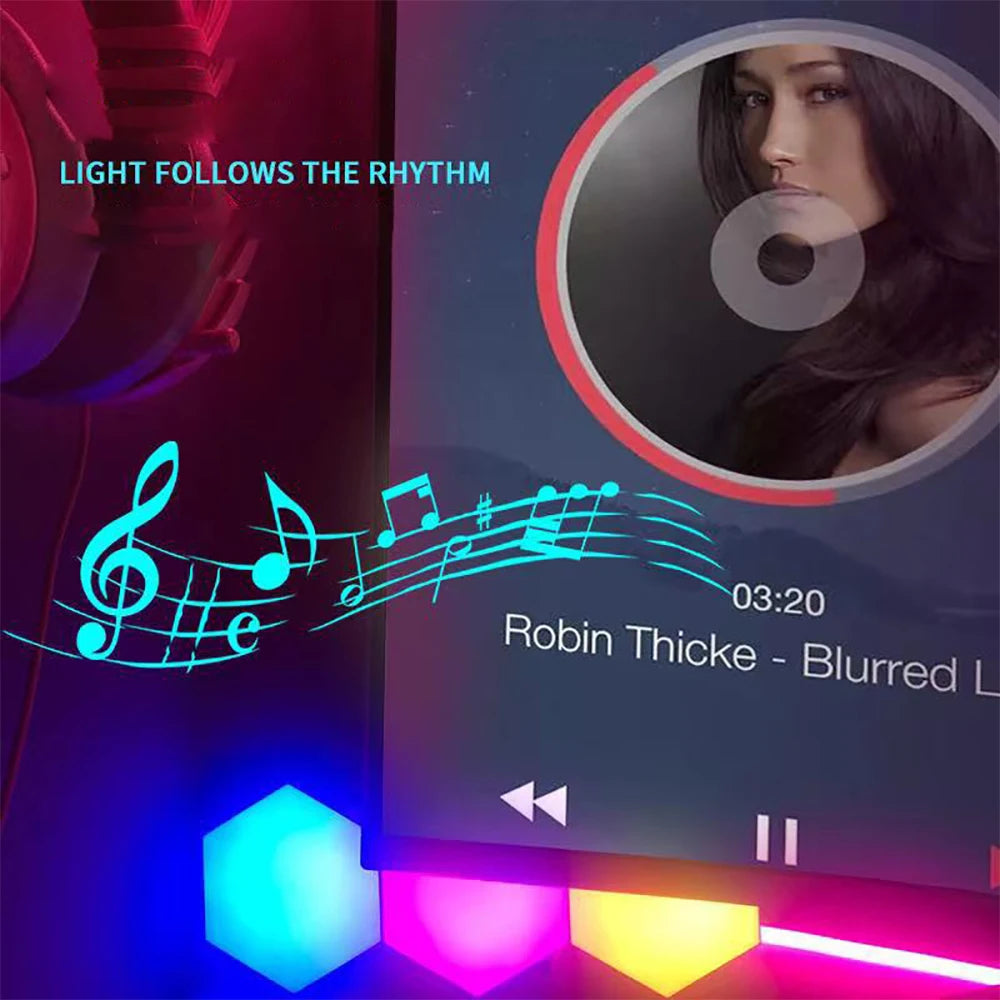LED Quantum Lamp Intelligent APP Hexagon Lights DIY Modular Rhythm Lamps Game Room Atmosphere Decoration Creative RGB Wall Lamps