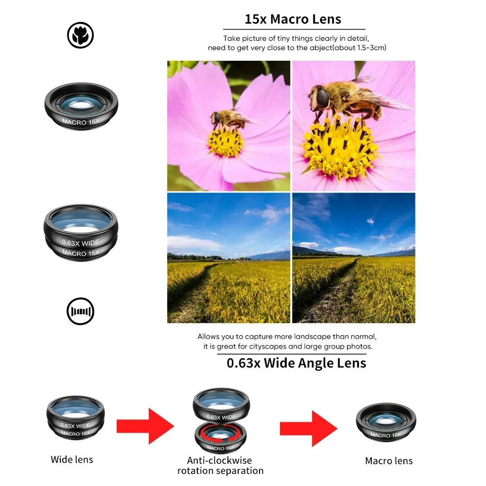 10 in 1 Mobile Phone Lens Kit 22X Telephoto Fisheye Lens Wide Angle Macro Lens+Cpl Star Flow Filters for All Smartphones