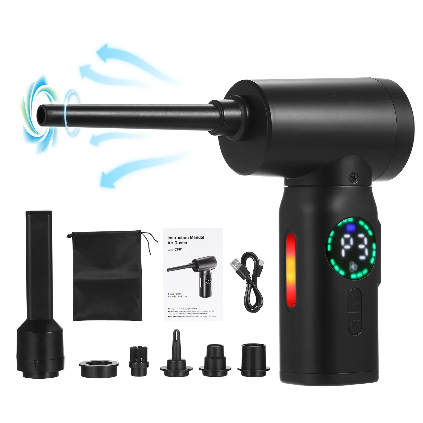 Compressed-Air-Duster--Cleaner with Digital Screen Brush Motor, 100W 7500Mah Electric Air Dusters Cleaner Electric Air Duster