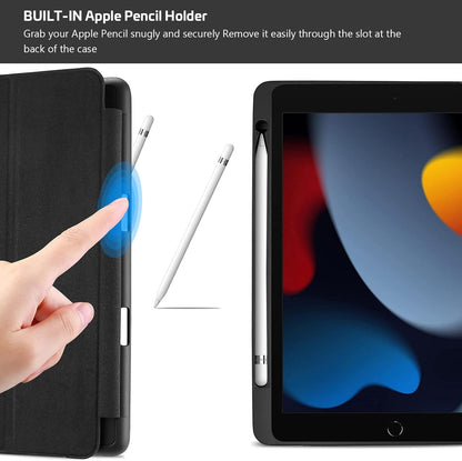 Smart Case for Ipad 10.2" 9Th/8Th/7Th Gen, Black | 2021 / 2020 / 2019 Releases, Soft TPU Back Cover, Protective Pencil Holder Slot, Slim Steady Stand Construction