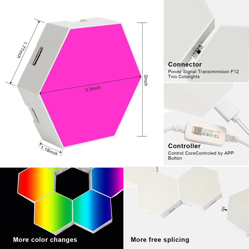 LED Quantum Lamp Intelligent APP Hexagon Lights DIY Modular Rhythm Lamps Game Room Atmosphere Decoration Creative RGB Wall Lamps