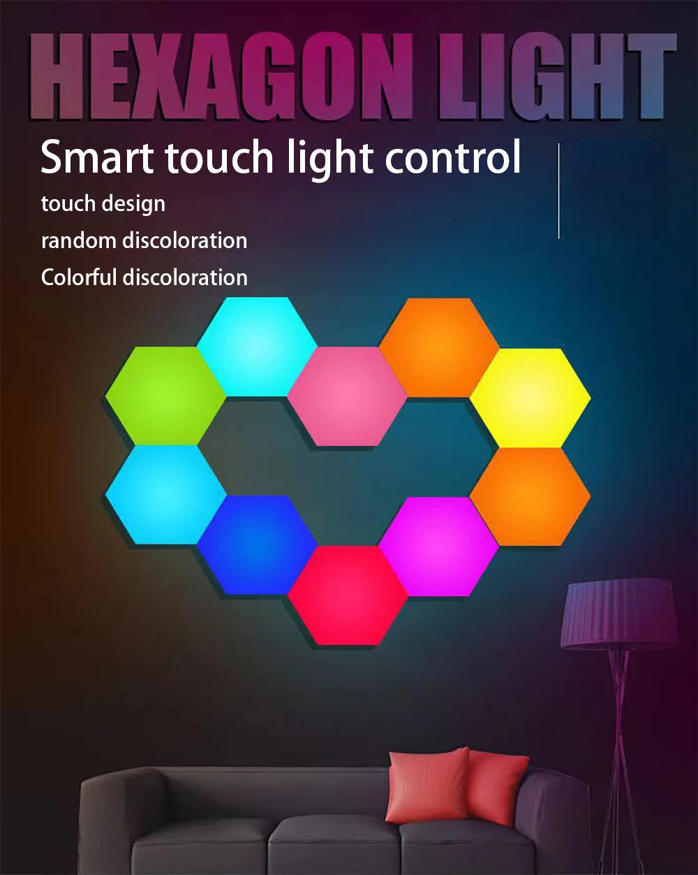 LED Quantum Lamp Intelligent APP Hexagon Lights DIY Modular Rhythm Lamps Game Room Atmosphere Decoration Creative RGB Wall Lamps